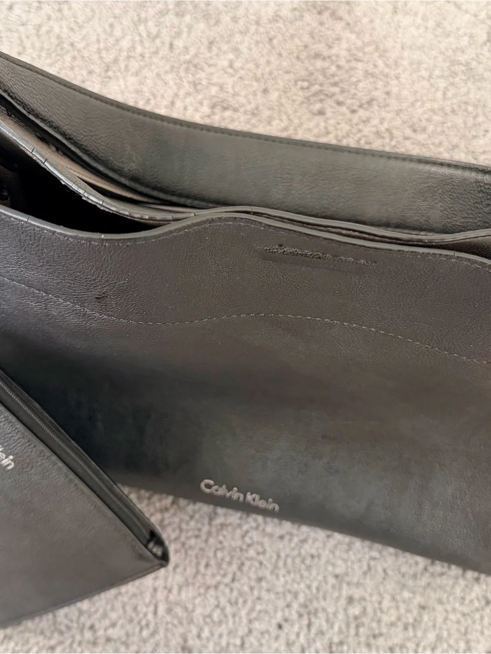 Calvin Klein Gray Leather Tote with Taupe Interior